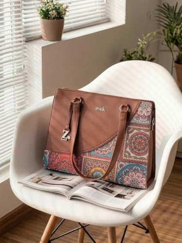 ZOUK Women's Multicolor Mandala Print Office Essential Bag | Jute | Vegan Leather Handcrafted Tote Bag With Double Handle Shoulder Strap| Multicolor