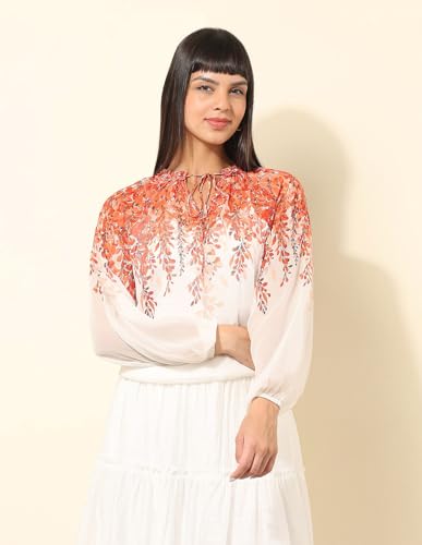 U.S. POLO ASSN. Floral Printed Top (UWSS25TOP238_Orange_M)