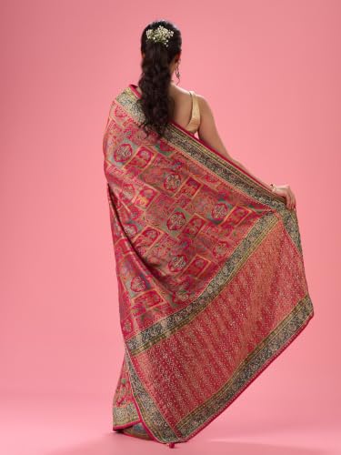 MOHEY Women's Enchanting Pink Bridal Saree with Blouse Piece (Pink)