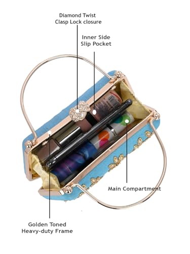 TOOBA Women's Light Blue Handicraft Beautiful Bling Box Clutch Bag for Wedding, Banquet, Gift Family, & Friends