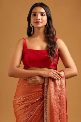 Soch Womens Peach Fendy Organza Stone Work Embellished Saree