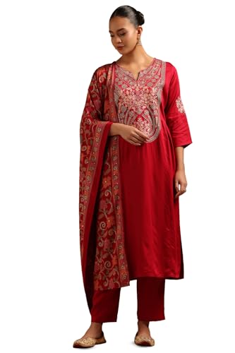Soch Womens Red Viscose Blend Floral Salwar Suit