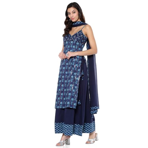 BIBA Women's Cotton Kurta Sets (SKDBOLD9941AW24IND_Indigo