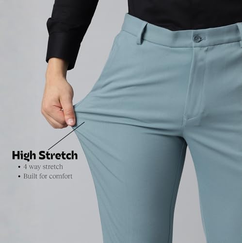 SUBTRACT Men 4 Way Stretch Wrinkle Free Slim Fit Formal Trouser in PowderBlue with 2 Inch Flexible Waistband | Men's Trousers for Office Or Party (PowderBlue,38)
