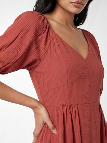 Max Women Textured Midi Dress (Orange_L)