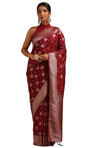 Soch Womens Maroon Viscose Silk Floral Zari Woven Saree