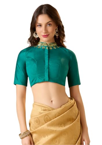 SALWAR STUDIO Rama Green Raw Silk Bridal Readymade Blouse