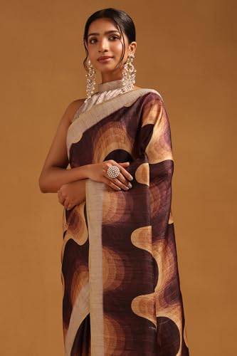 Soch Womens Brown Tussar Digital Printed Saree