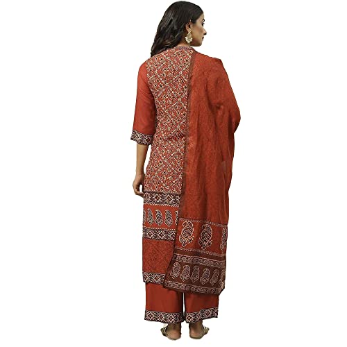 BIBA Polyester Women Printed Straight Salwar Kurta Dupatta(Skd5794_Rust_34)