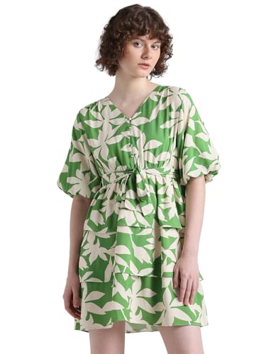 ONLY Women's Polyester A-Line Above The Knee Dress (15331448-Piquant Green_Piquant