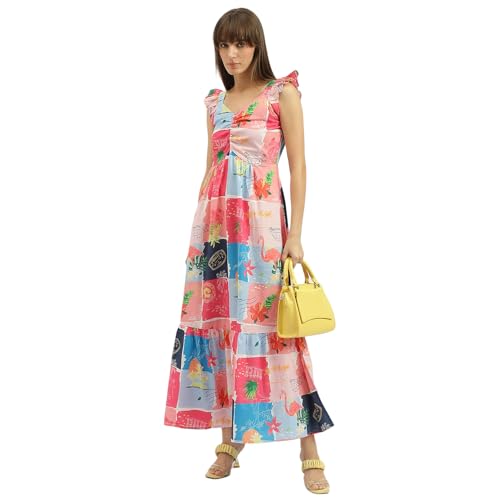 United Colors of Benetton V-Neck Printed Dress (Size:XL)-25P4WVNDR185I72LXL Multicolour