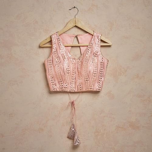SALWAR STUDIO Peach Embroidered Readymade Blouse- Pack of 1.