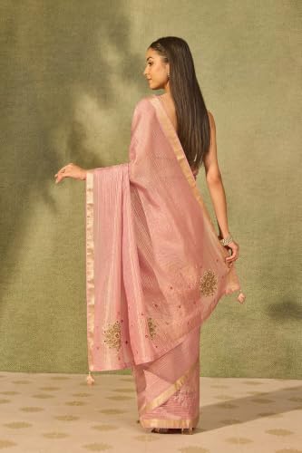Taneira Pink Viscose Tissue Embroidered SareeWith Unstitched Blouse(SAPP05AD9655-Pink)