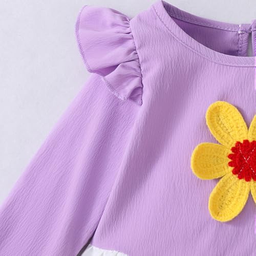 Hopscotch Girls Full Sleeves Lilac 2-Pc Floral Applique Ruffle Trim Pant Set For Age (3-4 Years)