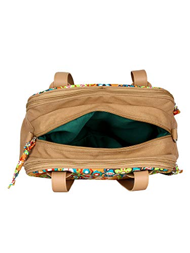Anekaant Florid Printed Canvas & PU Shoulder Bag Beige & Multi