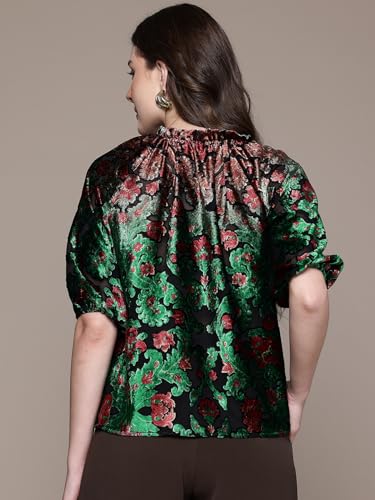 Label RITU KUMAR Round Neck 3/4 Sleeves Top Multicolour