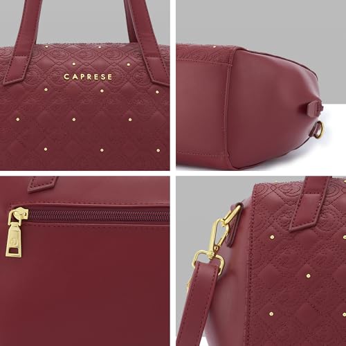Caprese Rain Medium Satchel Bag for Women with Adjustable & Detachable Strap | Versatile Shoulder, Crossbody & Handheld Bag with Multi-Compartments for Work and Travel (Cherry Lacquer)