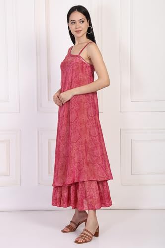 W for Woman Pink Sequin Zari Embellished Flared Tissue Dress - (W13233-126427-S)