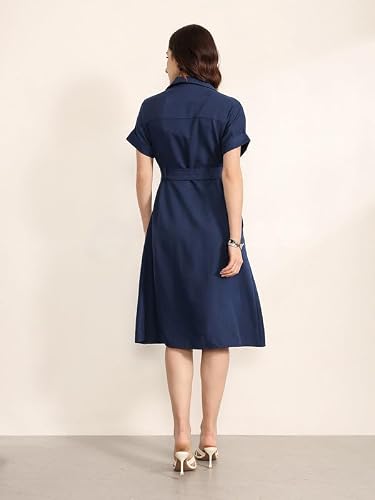 Kazo Concord Midi Dress with Belt (Blue L)