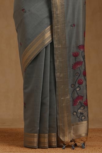 Soch Womens Blue Chanderi Floral Woven Design Saree