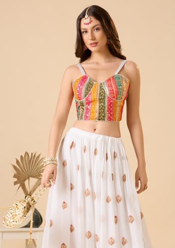 S SALWAR STUDIO White Georgette Embroidered Corset Readymade Blouse