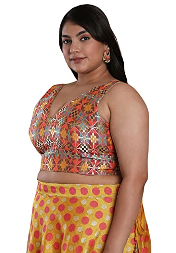 SALWAR STUDIO Women's Multicolor Brocade Readymade Saree Blouse-PLSSB00028-MULT