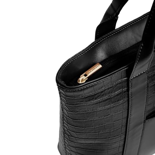 Fastrack Chic Textured Tote Bag for Women | Stylish Casual Bag for Ladies, Women, Girls | Trendy Everyday College Bag Made of Faux Leather (Black)