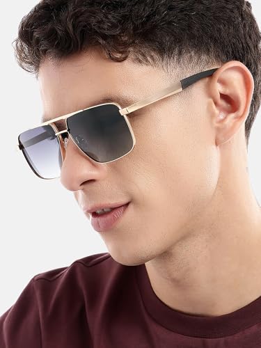 Carlton London Unisex Premium Rose Gold & Black Toned Grey UV with Polarized Lens Square Sunglass