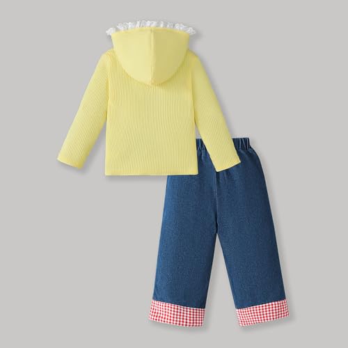 Hopscotch Girls Full Sleeves Yellow 2-Pc Textured Jeans Set For Age (9-12 Months)