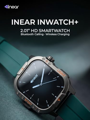 inear INWATCH+ 2.01 Smartwatch | Bluetooth Calling with Wireless Charging | 100 Hrs Battery | IPX4 Water Resistant | Fitness Tracker | Heart Rate & Sleep Monitor | Android & iOS Compatible | Green