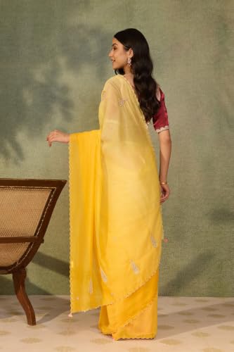 Taneira Yellow Rajasthan Pure Silk Cotton Embroidered SareeWith Unstitched Blouse(SAPP05AD6314-Yellow)