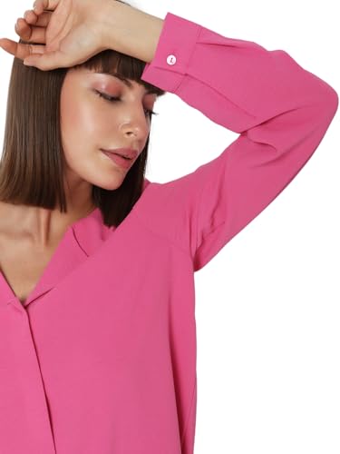 VERO MODA Women Solid Polyester Regular Fit Pink Shirt