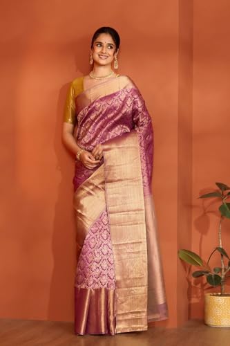 Taneira Dark Violet Silk Viscose Kanchi Design Woven Saree