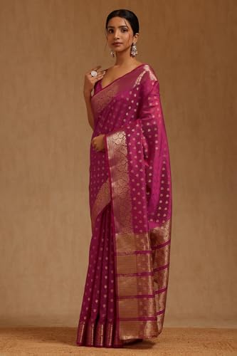 Soch Womens Fuchsia Art Silk Floral Zari Woven Saree
