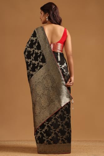Soch Womens Black Crepe Botanical Zari Woven Saree