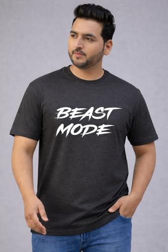 THE SOUTH STORE Men's Charcoal Melange Round Neck Half Sleeve Printed Plus Size T-Shirt | Beast Mode