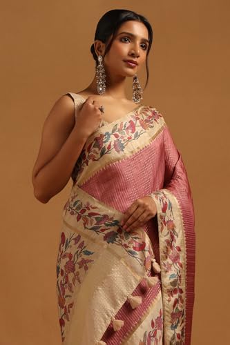 Soch Womens Onion Pink Tussar Zari Woven Saree