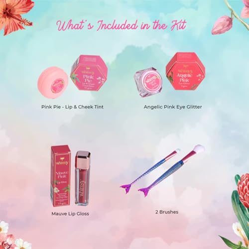 Whimsy Beauty Organic & Safe Makeup Kit | Safe beauty Set for Girls, Preteens & Teens | Eye Glitter, Lip Cheek Tint, Kids Lip Gloss and Mermaid Brushes | Vegan & Cruelty-Free (Pack of 5)