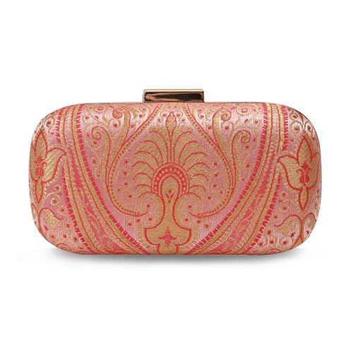 THE TAN CLAN Elora Banarasi Long Clutch Purses Luxury Handbags Bag for Women | Elegant Evening Handbag, Stylish Purse with Magnetic Closure