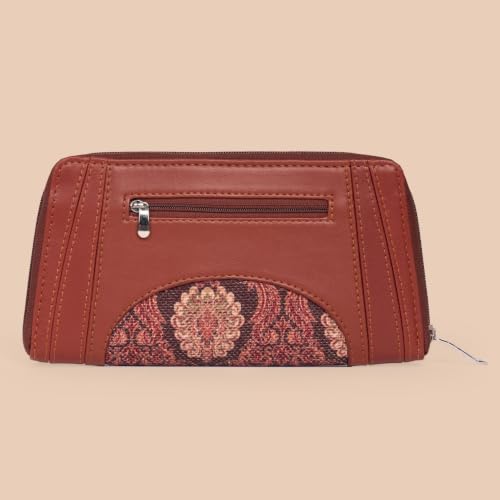 ZOUK Arika Zipper Wallet for Women | Card Holder Wallet with 10 Card Slots, Coin Pouch & Cash Compartments | Purse for Women Stylish | Fits Phones up to 6.7” | Jodhpur Damask