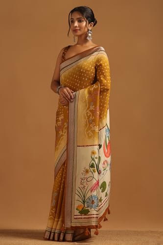Soch Womens Gold Poly Viscose Bandhani Saree