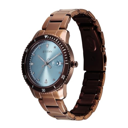 Titan P3H +Date @ 3H Purple Purple Round Dial Brown Plating Stainless Steel Strap Womens Watch - 2768QM01