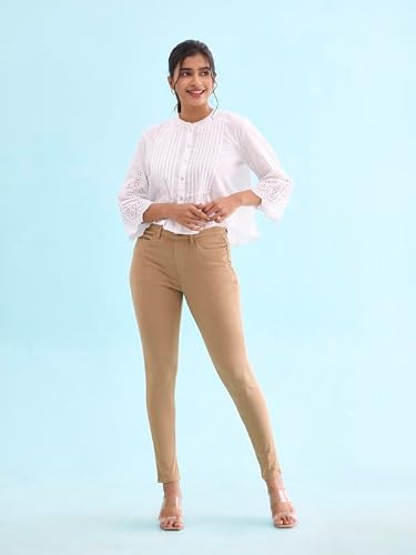 GO COLORS Women Khaki Mid Rise Cotton Super Stretch Premium Jegging - M