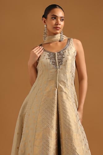 Soch Womens Beige Brocade Zari Woven Salwar Suit With Cutdana