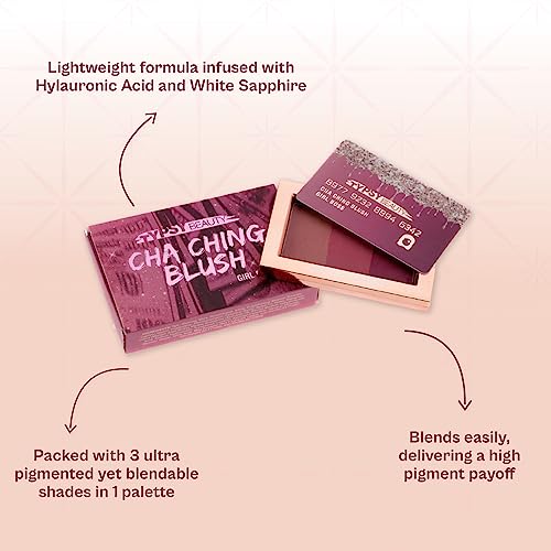 Typsy Beauty Cha Ching 3-in-1 Coral Pink Powder Blush I Hustler I Lightweight & Buildable I Hydrating Formula with Haylauronic Acid I Easy Glide & Superior Blendability I Vegan & Paraben Free | 8.5g