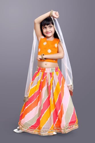 Xavima Girl's Lehenga Choli - Gota Detailing, Soft Fabric And Comfortable, Readymade Chaniya Choli For Kids|ORANGE|5-6