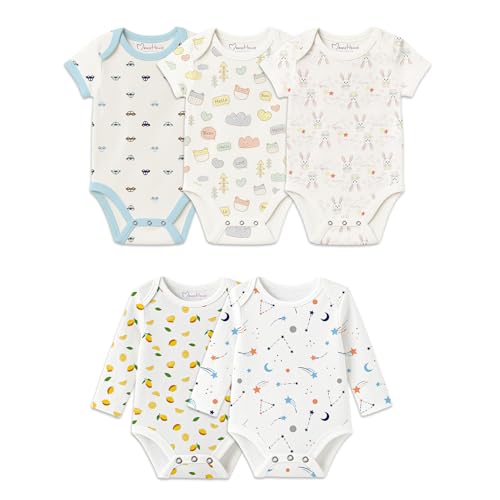 Moms Home Organic Cotton Baby Bodysuit Romper | Pack of 5 | 0-3 Months