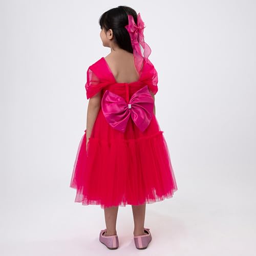 Hopscotch Girls Floral Applique Party Dress in Magenta Color for Age (2-3 Years)