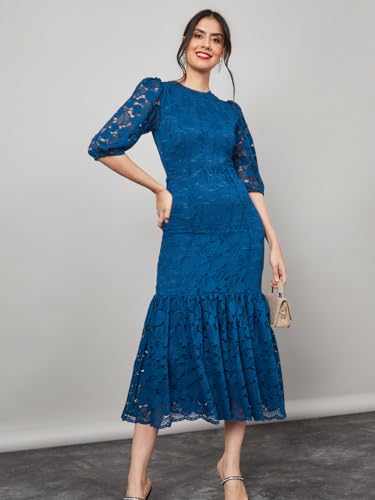 Styli Women's Polyester Maxi Bodycon Dresses Dress (70039094_Blue_XL)