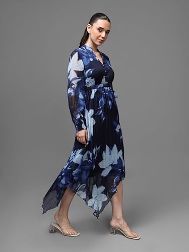 Kazo Omega Midi Dress with Belt (Blue_XS)